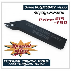 EMET Snijgereedschappen, externe draaigereediensters, gezichtswerktuigen, stalen draaiende gereedschappen, SVJCR2525M16, SVJC/SVJP, SVHQC/SVQP, SVHHC/SVHP, SVLC/SVLP, SVVC/SVVP, SVXC/SVXP, SVZC/SVZP, VCGT16, VCGT22 , Vpgt22